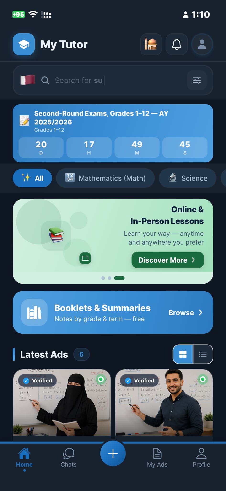 MyTutor app interface